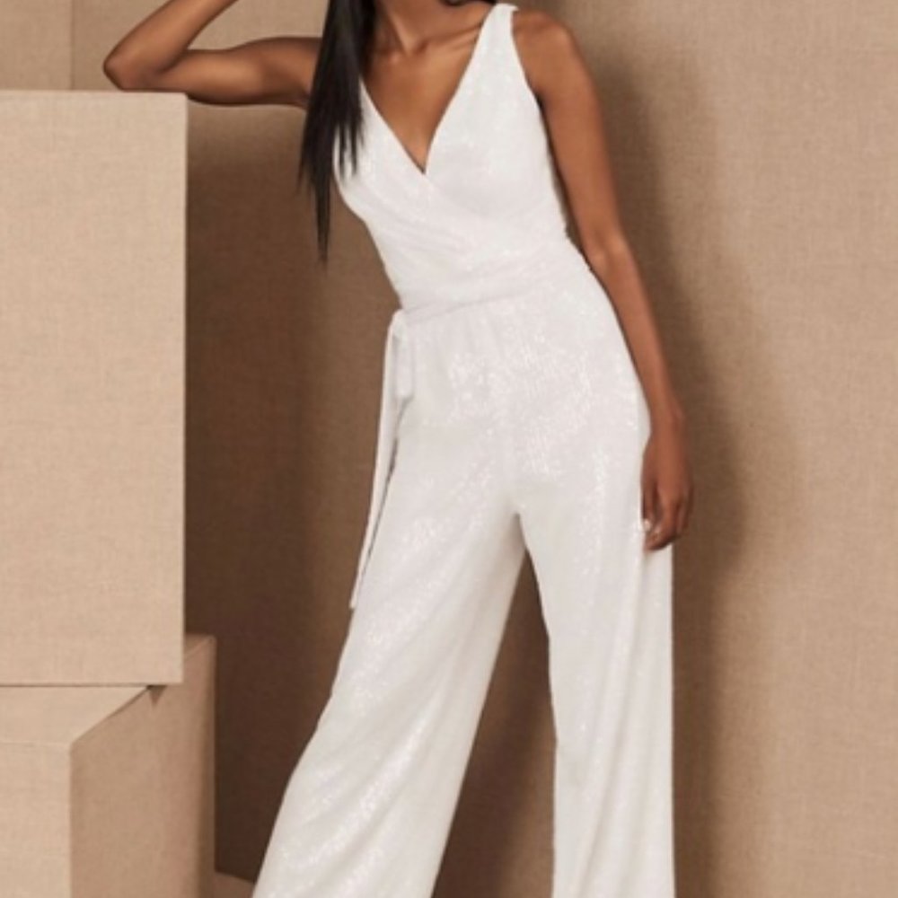 BHLDN Sachin & Babi White sequin Sooners jumpsuit